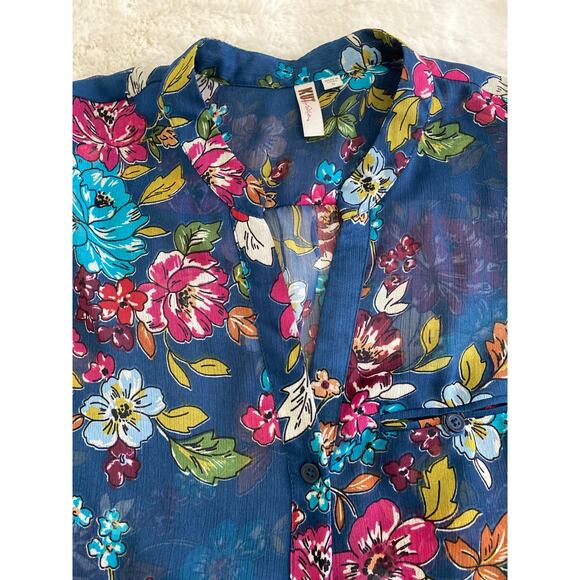 Kut From The Kloth Sinclaire Floral Blouse Semi Sheer Top Button‎ Small Colorful - Picture 4 of 9
